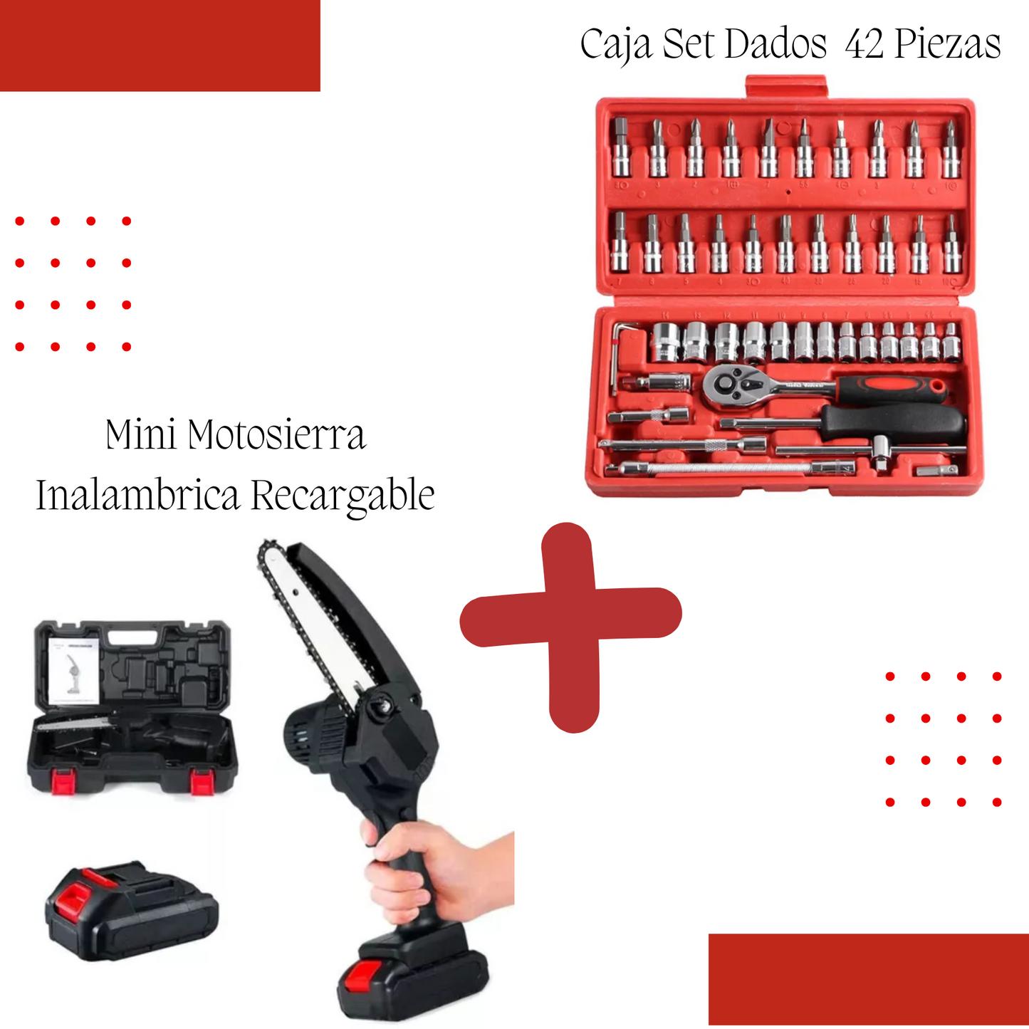 Mini Motosierra + Caja Dados 42 Piezas
